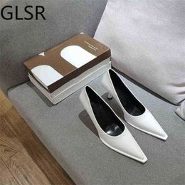 Slipper New Women Shoe Leather Woman High Heel Punch Pump for Fashion Office Lady Brief on Sock Grati White Black 220622