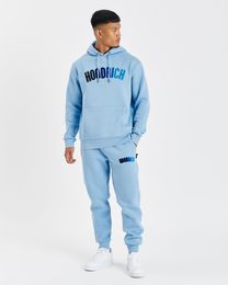 Sports Hoodrich Tracksuit Letter Towel Embroidered Winter Sweatshirt Hoodie for Men Colourful Blue Solid