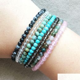 Beaded Mg0098 4 Mm Mini Gemstone Bracelet Set Crystal Indian Agate Chakra Beads New Design Natural Stone Energy Jewellery Drop Dhgarden Dheyn