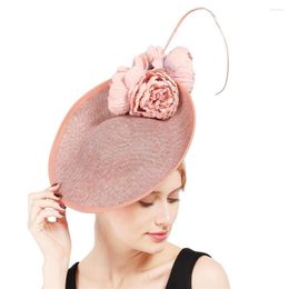 Berets Women Formal Dress Marron Flower Millinery Cap Peach Fascinator Hats With Hair Clips Fancy Ladies Wedding Pary Headwear