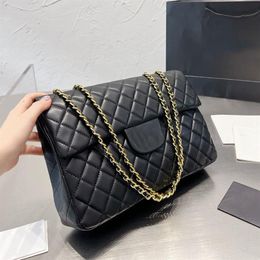 Evening Bags 33CM France Womens Vintage Classic Flap Jumbo Quilted Black Fashion Bags Gold Metal Hardware Matelasse Chain Crossbod2381