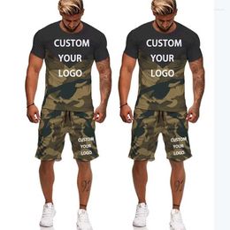 Men's Tracksuits Custom LOGO 2 Piece Set Summer For Men Camouflage Short Sleeve Suit Patchwork Casual Breathable Sportswear Male T-shirt