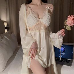 Women's Sleepwear Sexy Home Wear 3Pcs Pajamas Suit Women Lace Hollow Out Cami&shorts Casual Nightgown Kimono Bathrobe Intimate Lingerie