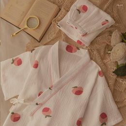 Women's Sleepwear Pajamas Cotton Home Suit Pyjamas Spring And Summer Japanese Pure Yarn Kimono Pijamas Two Piece Set V Neck