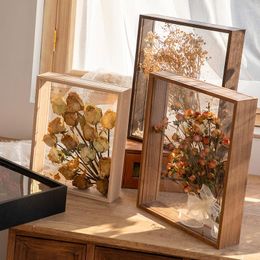 Frames Flower Display Frame Transparent Bouquet Dry Wood Box Wall Mount Specimen Storage Home Decor