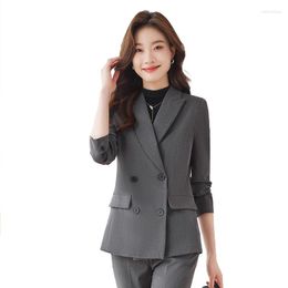 Women's Two Piece Pants Lenshin High-quality 2pcs Set Double Breasted Formal Pant Suit Blazer Office Lady Uniform Designs Women Slim Jacket