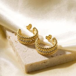 Hoop Earrings Luxury 18K Gold Plated Stainless Steel Zircon Paved Twisted Waterproof Jewellery For Woman