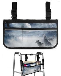 Storage Bags Animal Snow Wolf Moon Planet Wheelchair Bag With Pockets Armrest Side Electric Scooter Walking Frame Pouch