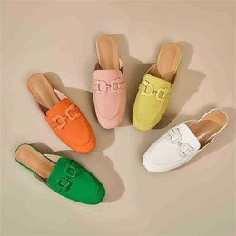 Slipper Woman Mule Shoe New Brand Design Closed Toe Slip on Sandal Lady Pink Slide Outdoor Flat with Chain 220622