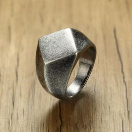 Lateefah Men's Quadrangle Flat-Top Signet Ring for Men Jewellery Stainless Steel Vintage Oxidation Grey Male Jewellery Jewels196w