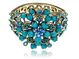 Bangle Fun Turquoise Bead Crystal Rhinestone Flower Design Fashion Bracelet