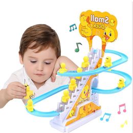 Intelligence toys Electronic Rail Racing Track Small Duck Climbing Stairs Baby Toy With Musical Lighting Kids Educational Games Toys Birthday Gift 230911