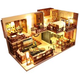 DIY DollHouse Wooden Doll Houses Miniature Dollhouse Furniture Kit Toys for children New Year Christmas Gift Casa T200116189O