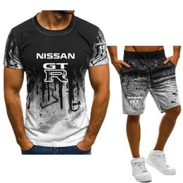 Men's Tracksuits GTR car print Hip Hop Gradient Short Sleeve TShirt Shorts Set Fashion casual high quality men's suit 230909