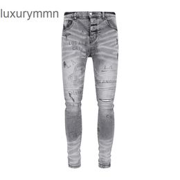 Denim Amiryes Jeans Designer Pants Man Mens Jean Jb Fashion Street Spray Painted Colourful Letter Cotton Youth Black Skinny U83Z