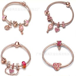 Designer Jewelry 925 Silver Bracelet Charm Bead fit Pandora Rose Gold Pure Love Two-way Slide Bracelets Beads European Style Charm208N