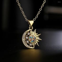 Pendant Necklaces Exquisite Sun Moon Star Colour Zircon Necklace For Women Romantic Bohemian Gold Plated Wind Jewellery Gift