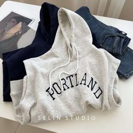 Spring And Autumn Korean Hooded Pullover Letter Vest Female Loose Thin Folded Sleeveless Sweater Ins Trend
