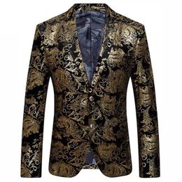 Black Gold Blazer Men Paisley Floral Pattern Wedding Suit Jacket Slim Fit Stylish Costumes Stage Wear For Mens Blazers Designs285A