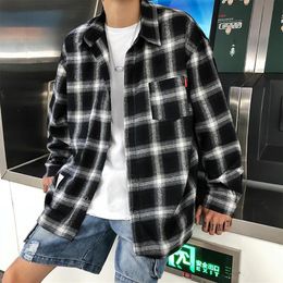 Men's Casual Shirts Harajuku Plaid Spring 2021 Autumn Winter High Quality Flannel Men Oversized Loose Retro Long-sleeved226A