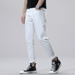 Pure White High-End Jeans Mens Stretch Slim-Fitting Mens Clothing Cropped Pants Fashion Fashion Brand All-Matching Good Supply in Physical S