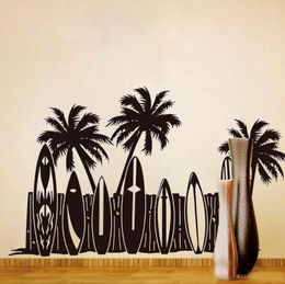 Wall Stickers Planks And Coconut Trees Resort Beach Decal Home Decoration Revocable Arrt Mural DW10719