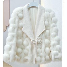 Women's Fur Faux Coat Women 2023 Autumn Winter Knitted Cardigan Outerwear Thick Warm Fashion White Fluffy Jacket Elegant Lady