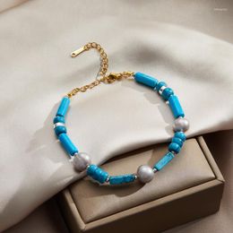 Charm Bracelets Bohemian Style Fashion Blue Turquoise Beaded Bracelet For Women Summer Natural Pearl Luxury Jewellery Accessories
