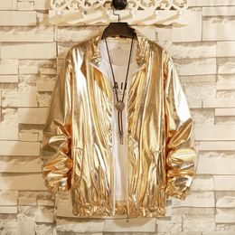 Men's Jackets Mens Windbreaker Nightclub Stage Party Costume Streetwear Harajuku Hip Hop Reflective Jacket Gold Fashion Coats 230911