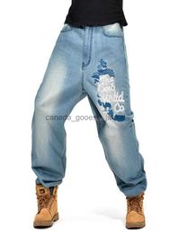 Men's Jeans Men039s Jeans Men Street Dance Hiphop Fashion Embroidery Blue Loose Board Denim Pants Overall Male Rap Hip Hop Plus Size 4657086L230911