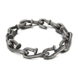 Nail Link Chain Bracelets Punk Men's Retro Stainless Steel Hip Hop Rock Bangle Jewelry262E