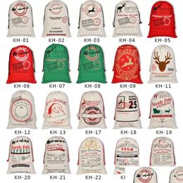 Christmas Decorations Gift Bags Santa Sack 50X70Cm Dstring Bag Canvas Large Organic Heavy With Reindeers Claus For Kids Wholesale Dr Dhdho