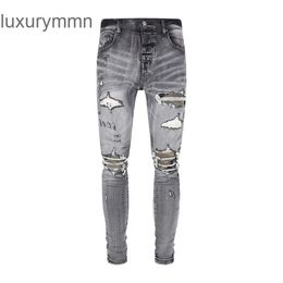 Denim Amiryes Jeans Designer Pants Man Mens Jean JB New Men's Knee Hole Damaged Camo Collar Wear 1G1T