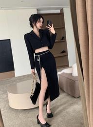Two Piece Dress UNXX 2023 Early Autumn Spicy Suit Set Style Streetwear Fashion Office Lady Clothes Girl Long Sleeve Top Skirt