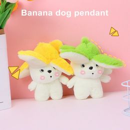 Plush Keychains Banana Dog Pendant Cute Cartoon Puppy Doll Plushies Decoration Soft Stuffed Animal Keychain Charms Backpack 230911