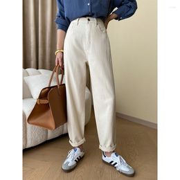 Women's Jeans Women White Cotton Wash Autumn High Waist Straight Leg