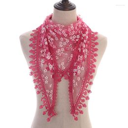 Scarves Women Embroidered Lace Veil Floral Headcovering Tassel For Prayer Shawl Triangle Scarf Breathable Veils Mantillas