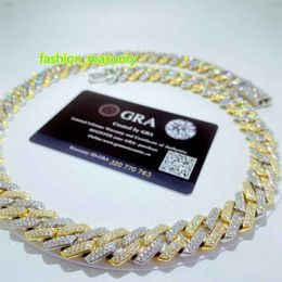 Wholesale Mens Gold Chains 14mm Iced Out Two Tone Vvs Moissanite Miami Link Chain Sterling Sier Cuban Necklace