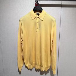 Mens Polos Spring kiton Yellow Cotton Long Sleeved Shirt