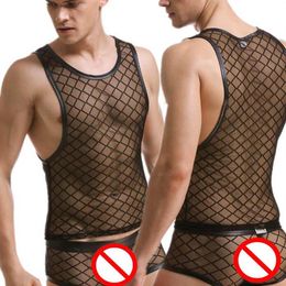 Men's Tank Tops KWAN Z Male Clothing Nightclub Top Vest Net Mesh Gay Mens Bodybuilding Yarn Sleeveless Shirt Waistcoat242y