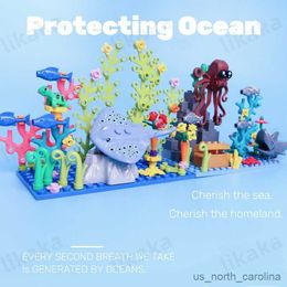 Blocks Underwater World Sea Animals Building Blocks Toys Rays Turtles Fish Octopus with Water Plants Blocks Set DIY Toys for Kids R230911