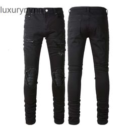 Denim Amiryes Jeans Designer Pants Man Mens Jean 8520 High Street Fashion Brand Hole Patch Repair K1RR