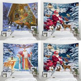 Tapestries Customizable Santa Background Decoration Tapestry Christmas Tree Christmas Snow Scene Tapestry Home Background Tapestry 230911