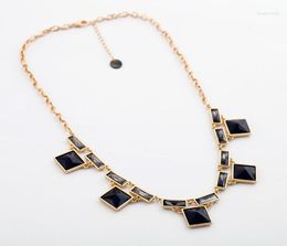 Pendant Necklaces Bulk Price Black & White Acrylic Square Pendants Necklace Gold Color Fashion Women's Clothing Accessories