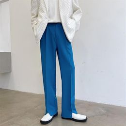 Trend Simple Men Casual Trousers Hem Open Suit Pant Male Fashion Loose Korean Streetwear Straight Pants Man285K