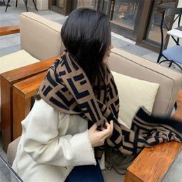 15% OFF High version internet celebrity the same women large wool shawl for warmth in autumn and winter F home scarf with double-sided FF short tassels