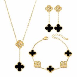 Necklace+Bracelet+Earrings 4 Four Leaf Clover bracelet Van-Clef & Arpes Pendants Mother-of-Pearl Stainless Steel Plated 18K designer Jewellery designer earrings