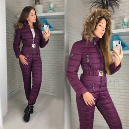 Skiing Suits One Piece Ski Jumpsuit Waterproof Snowboard Winter Overalls for Women Hooded Ski Suit Women's Sport Snowsuit Fem298d