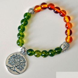 Beaded Sn0217 Peridot Bracelet Men Buddha Tree Of Life Amber Healing Yoga Mala Drop Delivery Jewellery Bracelets Dhgarden Dhtvv