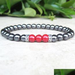 Beaded Mg0723 6 Mm Red Coral Black Hematite Mala Grounding Bracelet New Design Mens Womens Couple Nce Harmony Strengt Drop D Dhgarden Dhpgw